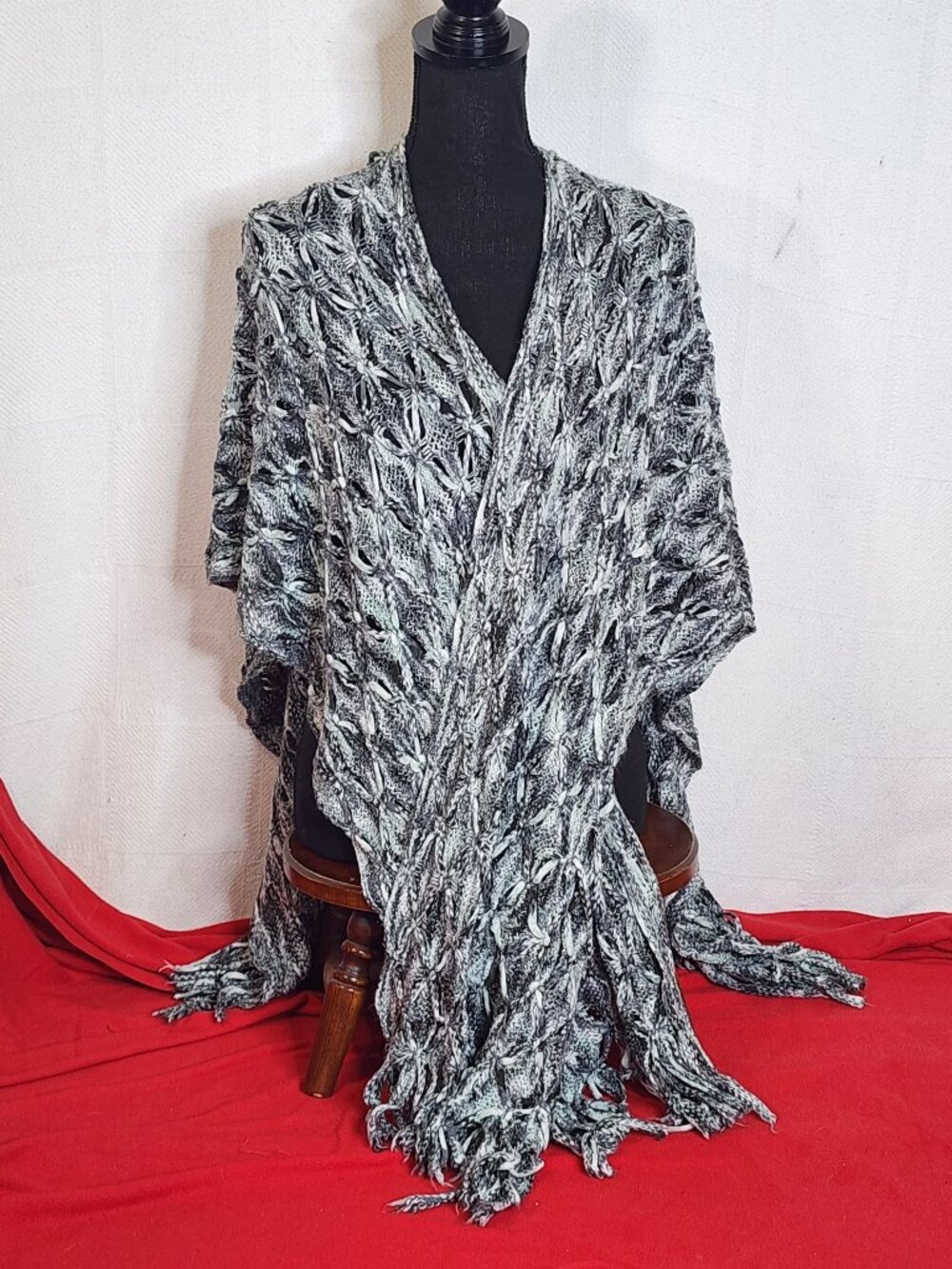 CollectionEighteen Colors of Gray Knit Open Weave Fringe Wrap or Shawl OSFM